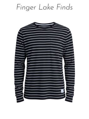 Adam Levine Collection Navy and White Striped Long Sleeve Shirt, Lg